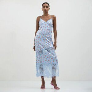 Calliope Baby Blue Lace Slip Dress Side Zip Feminine Midi Soft Girl Aesthetic